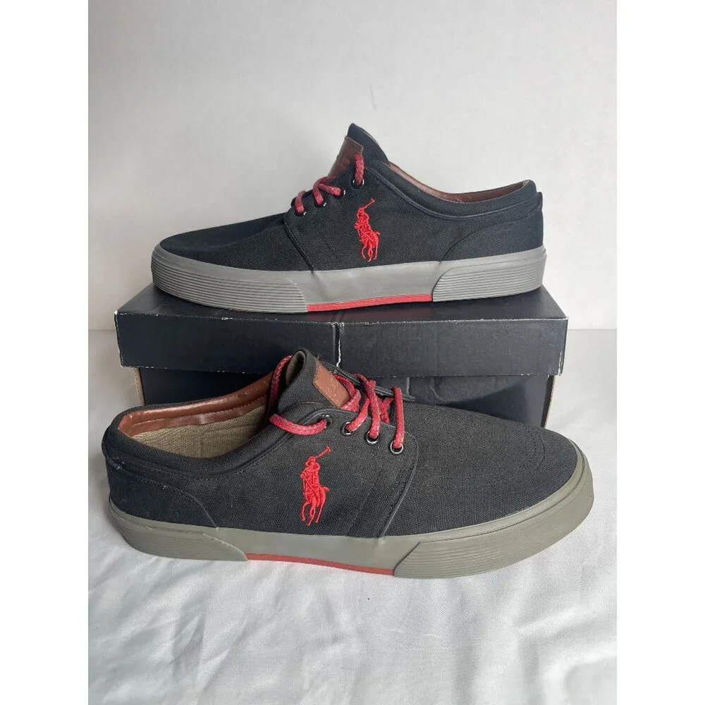 Polo Ralph Lauren‎ Men's 11.5D Faxon Low Sneaker Black/Red Lace Up Comfort Shoes